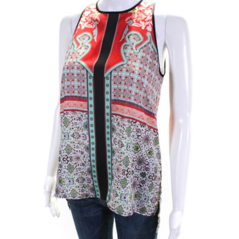 Clover Canyon Multicolor Hi-Lo Sleeveless Top, Size Medium with Button & Loop